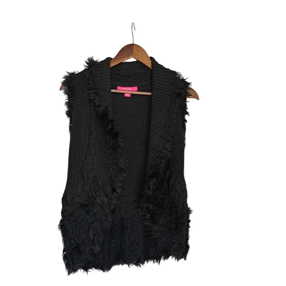 Lilly Pulitzer Boho Faux Fur Trim Cable Knit Vest Cotton Blend Fits‎ S $168
